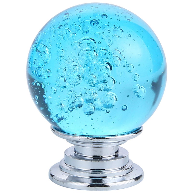 IEIK10 PCS Crystal Cabinet Knobs Azure Blue Round Glass Bubbles Knobs Smooth Drawer Pulls Handle for Home, Cabinet, Drawer and Dresser with 3 Different Size Screws, 30MM (Aqua Blue) - Image 1